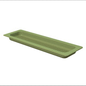 A long, rectangular, olive green Aurora Collection Grill Pan tray with a slightly raised edge and a ribbed pattern on the base, viewed from a high angle on a white background. Dishwasher safe for easy cleaning.