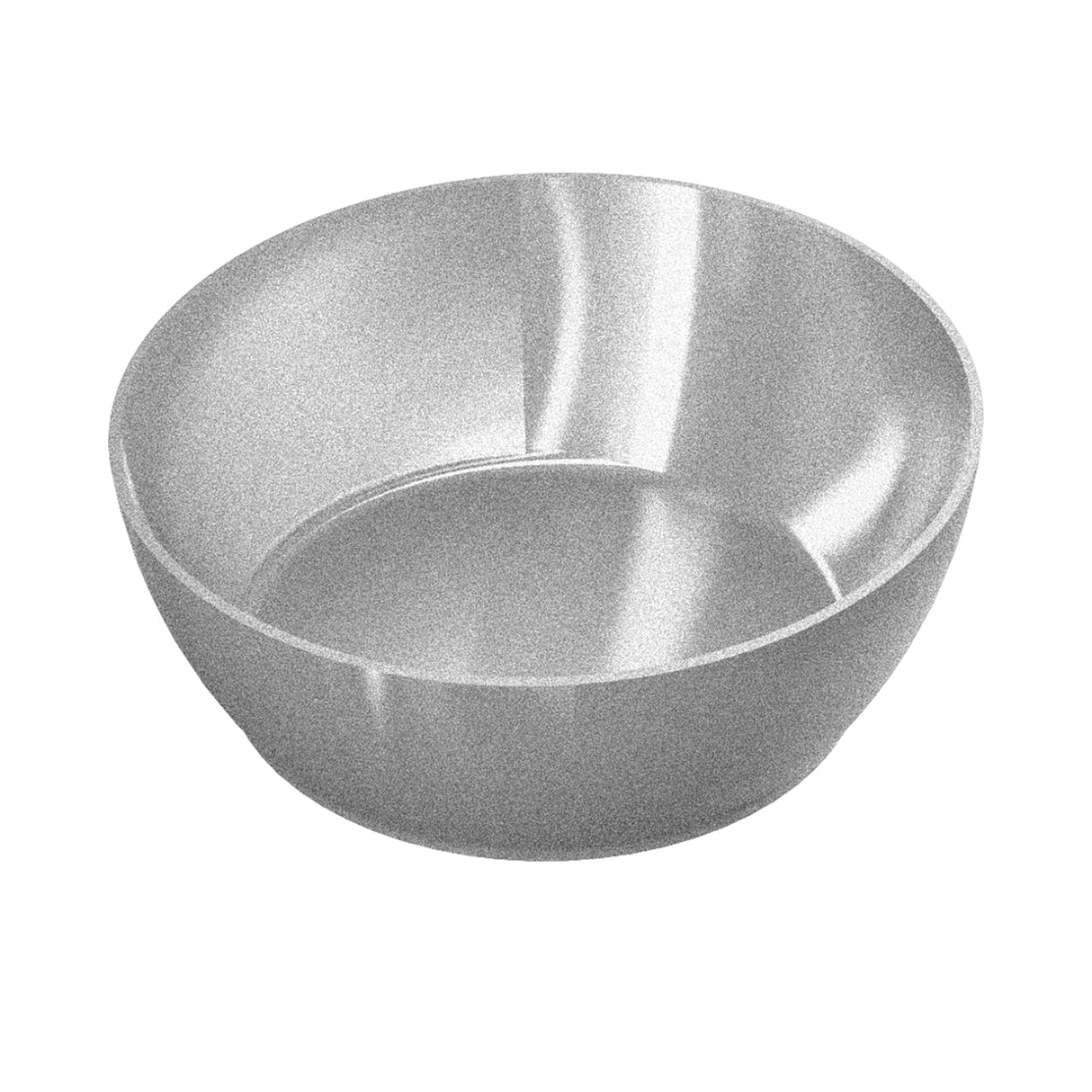 A reflective, empty NSF bowl with smooth, rounded sides sits on a white background. The bowl’s surface shows shiny highlights and subtle shadows, emphasizing its metallic texture and curved shape.