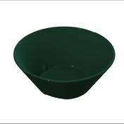 A dark green, round plastic bowl with a smooth surface and slightly flared sides, photographed against a plain white background. This bowl is dishwasher safe, empty, and its interior is visible.