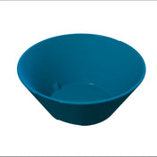 A plain, deep blue plastic bowl with smooth sides and a slightly flared rim, shown from an angled top view on a white background. The bowl appears empty, has a simple, modern design, and is dishwasher safe for easy cleaning.