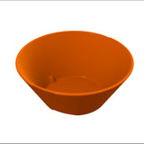 A bright orange plastic bowl-shaped bucket with smooth sides and no handle, viewed from above and slightly to the side, set against a plain white background. The inside and rim of the bucket are visible.