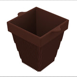 A 3D-rendered, dark-brown, square condiment bowl with slanted ridged sides and two small tab-like handles on opposite edges of the rim. The cast aluminum container is empty and viewed from above at an angle against a plain white background.