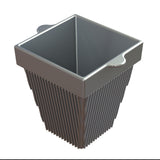 A metal mesh basket with a square, open top and vertical slats forming a tapered, V-shaped body. Ideal for cold holding, the basket features two curved handles on the rim and appears clean against a white background.
