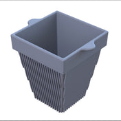 A gray, square-shaped plastic container with vertical ridges and two flat handles sits empty, viewed from a slightly elevated angle. Ideal as a cold holding condiment bowl on a white background.