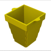 A yellow plastic bin with a lid, ideal for cold holding or organizing items beside your cast aluminum or condiment bowl.