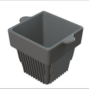A gray, square-shaped cast aluminum container with rounded handles on two sides and vertical ridges along the lower half. The open-top design and tapered bottom make it ideal for cold holding, set against a white background.