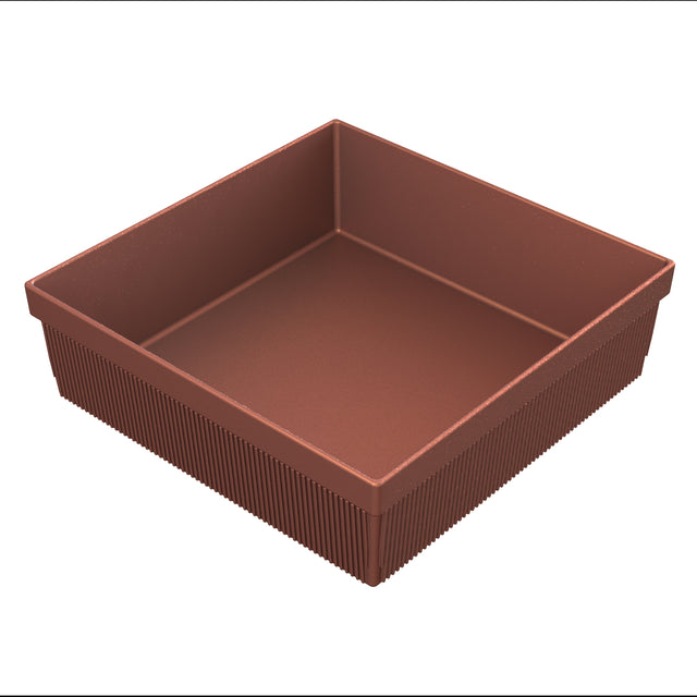 A brown cast aluminum bowl container displayed against a white background.
