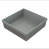 A square, shallow gray plastic tray with ribbed sides and smooth interior, shown on a white background. This sturdy, dishwasher safe bowl is ideal for storage, serving, or organizing items at home or in commercial settings.