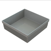 A square, shallow gray plastic tray with ribbed sides and smooth interior, shown on a white background. This sturdy, dishwasher safe bowl is ideal for storage, serving, or organizing items at home or in commercial settings.