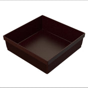 A square, shallow, dark brown plastic bowl with textured vertical lines on the outer sides and a smooth interior, shown on a plain white background.
