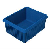 A rectangular, deep blue plastic bin with ribbed sides and a smooth interior, photographed from a high angle against a white background. Its sturdy build makes it ideal for cold holding or organizing, offering reliable storage like a Server Bowl.