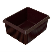 A rectangular, empty, dark brown plastic tray with ridged sides and slightly flared edges. This server bowl features a glossy finish and is photographed on a white background, viewed from above at an angle.