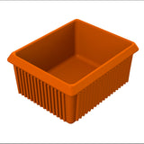 A rectangular orange Server Bowl with ribbed sides and a smooth interior, viewed at an angle from above. The container has slightly flared edges and is empty, ideal for cold holding food items.