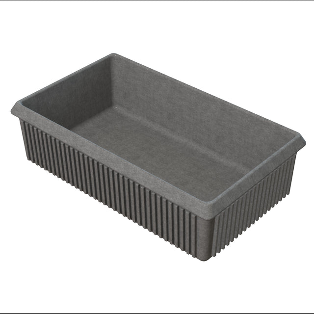 A grey plastic server bowl sits against a white background.