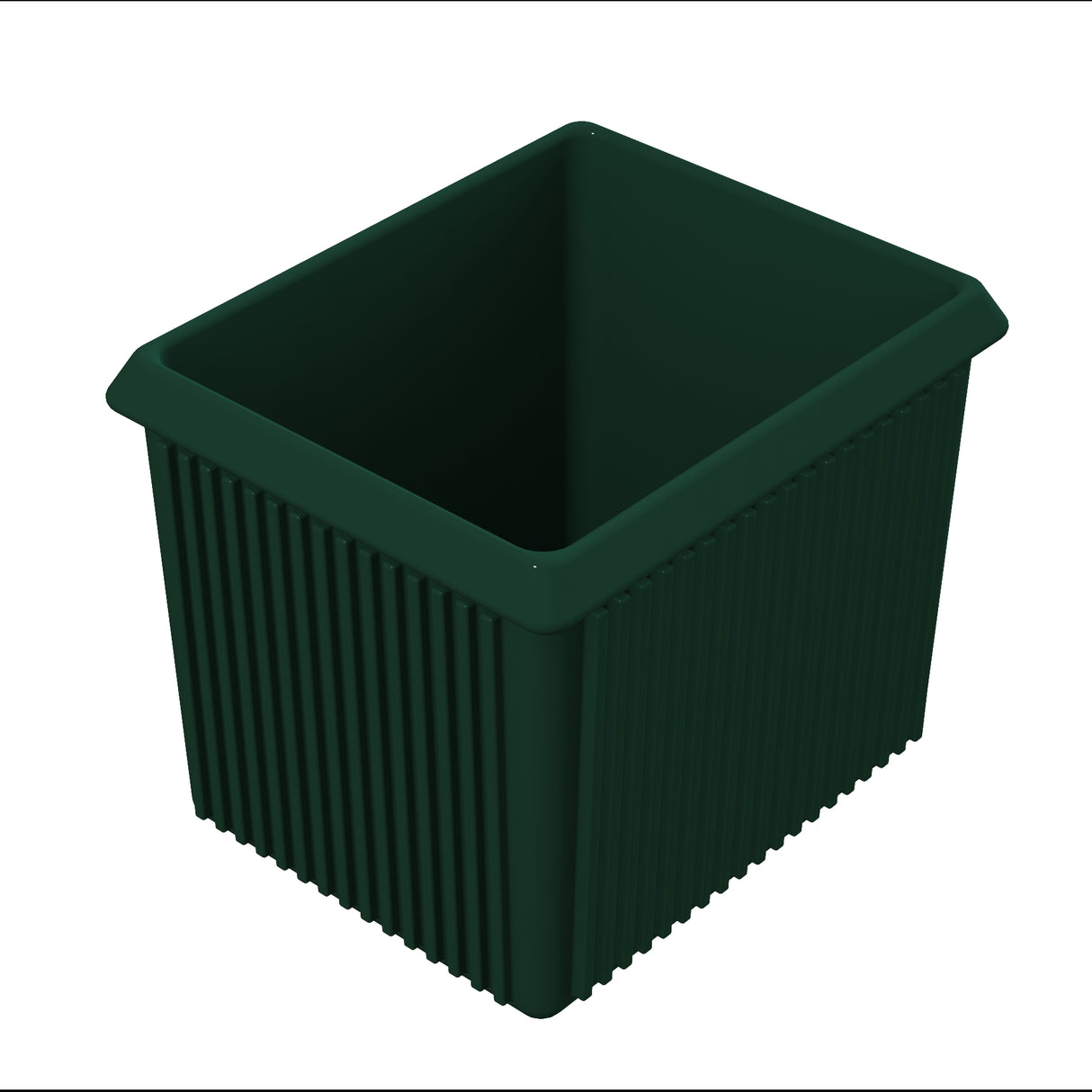 A dark green, rectangular Server Bowl bin with vertical ridges on the sides and a slightly flared top rim. Designed for durability, it appears empty and is shown against a plain white background. Ideal for cold holding applications.
