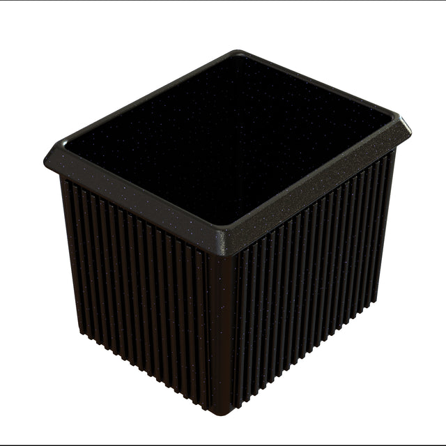 A rectangular black plastic Server Bowl with vertical ridges and slightly flared top edges, shown on a white background. This container is ideal for cold holding and organizing small items.