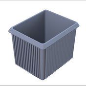 A rectangular, open-top, gray cast aluminum container with vertical ridges on the outer sides. The server bowl features a smooth interior and slightly flared top edge, ideal for cold holding. The image is shown at an angle on a white background.
