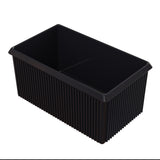 A black rectangular Server Bowl with vertical ridges along its sides, open at the top. The smooth interior is ideal for cold holding, and the container sits on a plain white background.