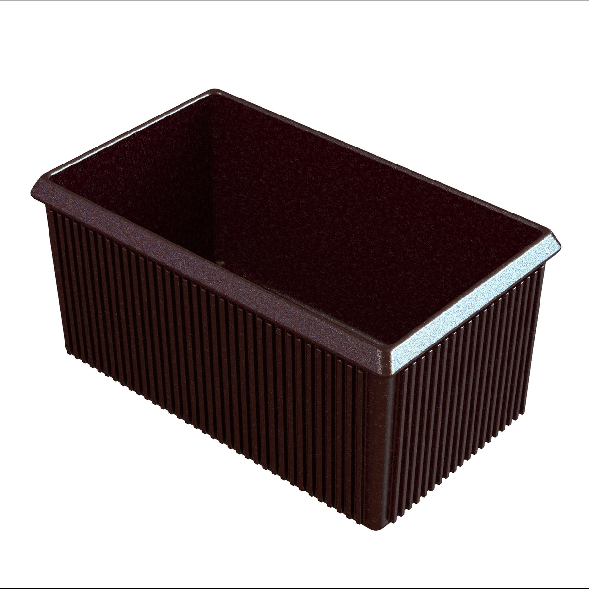 Rectangular, deep brown Server Bowl with vertical ridges along the sides. The container has slightly flared edges and an open top. It is empty and sits on a white background, ideal for cold holding applications.