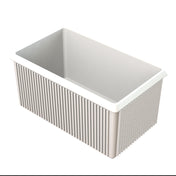 A rectangular, light gray Server Bowl storage bin with a smooth white interior. The vertically ridged sides offer texture and grip. Made of plastic, it sits clean and empty on a plain white background—ideal for cold holding needs.