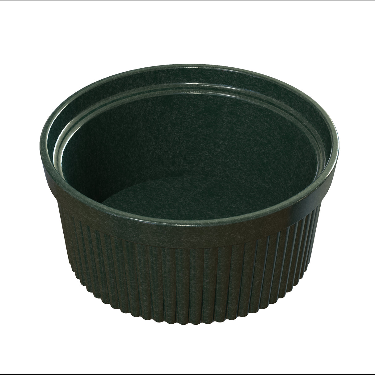 A black plastic Souffle Bowl sits against a white background, ideal for cold holding your favorite dishes.