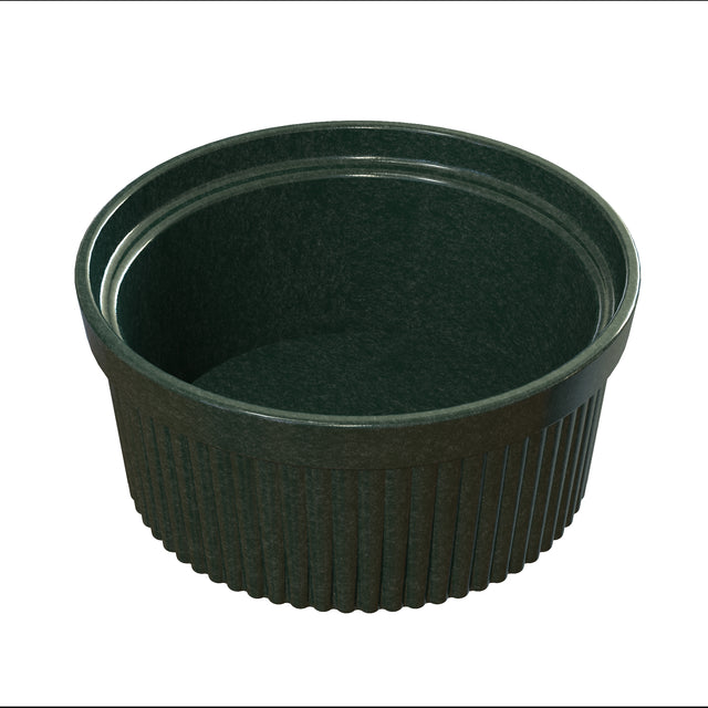 A black plastic Souffle Bowl sits against a white background, ideal for cold holding your favorite dishes.