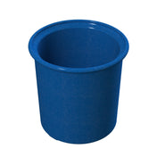 A cylindrical blue plastic bucket with a wide rim, viewed from an elevated angle against a plain white background. The dishwasher safe bucket is empty and does not have a handle, showing a simple, utilitarian design.
