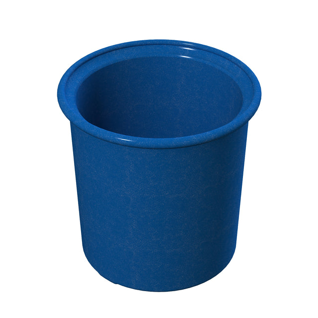 A cylindrical blue plastic bucket with a wide rim, viewed from an elevated angle against a plain white background. The dishwasher safe bucket is empty and does not have a handle, showing a simple, utilitarian design.