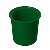 A plain, dark green, cylindrical plastic cup with a slightly flared rim, shown against a white background. The dishwasher safe cup appears empty and is viewed from above at an angle, revealing its smooth, glossy surface.