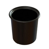 A black, cylindrical cast aluminum cup with a rounded rim and small white speckles evenly distributed across its surface. The cup is empty, shown against a plain white background, and is dishwasher safe for easy cleaning.