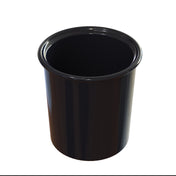 A shiny, black cast aluminum cylindrical cup or Condiment Crock with a wide rim, viewed from slightly above on a white background. The interior is dark, and the surface reflects light, highlighting its smooth, glossy texture.