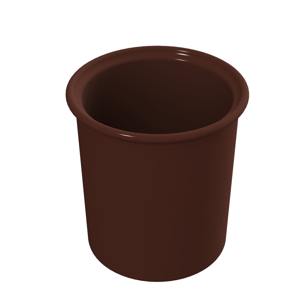 A brown, cylindrical Condiment Crock cup with a smooth surface and slightly rounded lip, viewed from a slight angle above on a white background. The cup appears empty and simple in design, ideal for cold holding, with no handles or visible markings.