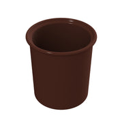 A brown, cylindrical Condiment Crock cup with a smooth surface and slightly rounded lip, viewed from a slight angle above on a white background. The cup appears empty and simple in design, ideal for cold holding, with no handles or visible markings.