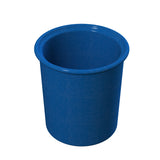 A blue plastic cup with a slightly flared rim, viewed from above at an angle. The empty cup is dishwasher safe and set against a plain white background.