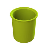 A bright green, cylindrical plastic cup is shown against a white background. The cup has smooth sides, a slightly flared rim at the top, and features a design that is dishwasher safe. The inside of the cup is also green and appears empty.