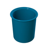 A 3D-rendered blue plastic cup with a smooth, dishwasher safe surface and a slightly flared rim, viewed from an angle above and to the side, set against a plain white background. The cup appears empty and has a simple, cylindrical shape.