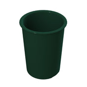 A dark green, cylindrical salad dressing crock with a smooth surface and slightly flared rim, shown on a white background. The cup is empty and viewed from a slightly elevated angle, revealing its interior. Ideal for cold holding applications.