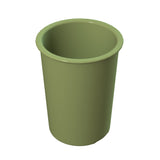 A plain, light green plastic cup with a smooth, glossy surface and a slightly flared rim is shown on a white background. Ideal for cold holding, the empty cup’s cylindrical shape and open top are viewed from a slight angle above.