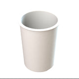 A plain, white, cylindrical paper cup, similar in shape to a Salad Dressing Crock or cold holding vessel, is shown against a white background. The empty cup, viewed from a high angle, reveals its interior and slightly flared rim.