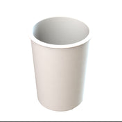 A plain, white, cylindrical paper cup, similar in shape to a Salad Dressing Crock or cold holding vessel, is shown against a white background. The empty cup, viewed from a high angle, reveals its interior and slightly flared rim.
