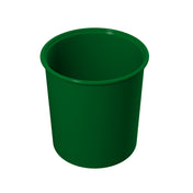 A plain, dark green plastic cup with smooth sides and a wide opening is shown against a white background. The cup is empty, dishwasher safe, and has a slightly rounded rim, giving it a simple and functional appearance.