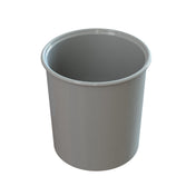 A plain, cylindrical, light gray salad dressing crock with a smooth, glossy finish and a slightly flared rim, shown on a white background. The container appears empty and is viewed from a slightly elevated angle.