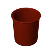 A plain, cylindrical, dark red Salad Dressing Crock with a slightly flared rim is shown against a white background. Made of NSF certified plastic, the empty cup's open top faces upward.