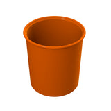A plain orange plastic cup with smooth sides and a slightly rounded rim is shown against a white background. Dishwasher safe, the cup is empty and viewed from a slight angle, clearly displaying its circular opening and cylindrical shape.