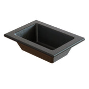 A black, rectangular Aurora Collection Food Pan with slightly flared sides and a wide rim. Made from Duracoat coated cast aluminum, this cold holding food pan has a textured surface and is photographed empty against a white background.