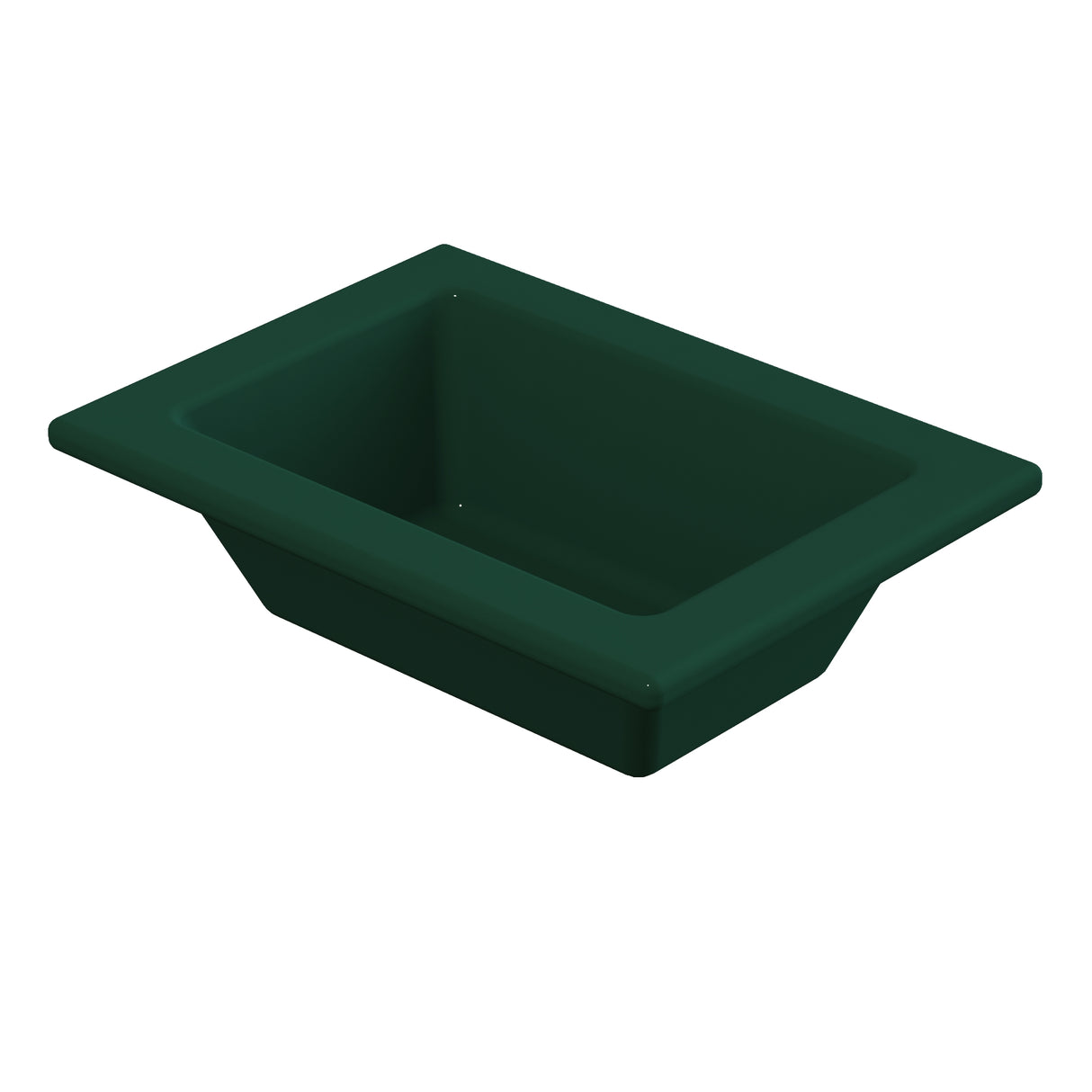 A rectangular, deep green plastic food pan with sloped sides and a wide rim, shown against a white background. The bin appears empty and is viewed from above, highlighting its depth and suitability for cold holding.