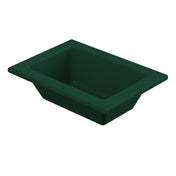 A rectangular, deep green plastic food pan with sloped sides and a wide rim, shown against a white background. The bin appears empty and is viewed from above, highlighting its depth and suitability for cold holding.