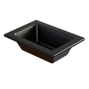A black rectangular Duracoat coated cast aluminum sink with angled sides and a wide rim, featuring a subtle speckled pattern that gives it a textured appearance. The sink is empty and isolated on a white background.