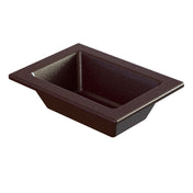 A rectangular, deep brown cold holding food pan with sloped sides and a wide rim, made of smooth, durable plastic. The pan sits on a white background and appears empty.