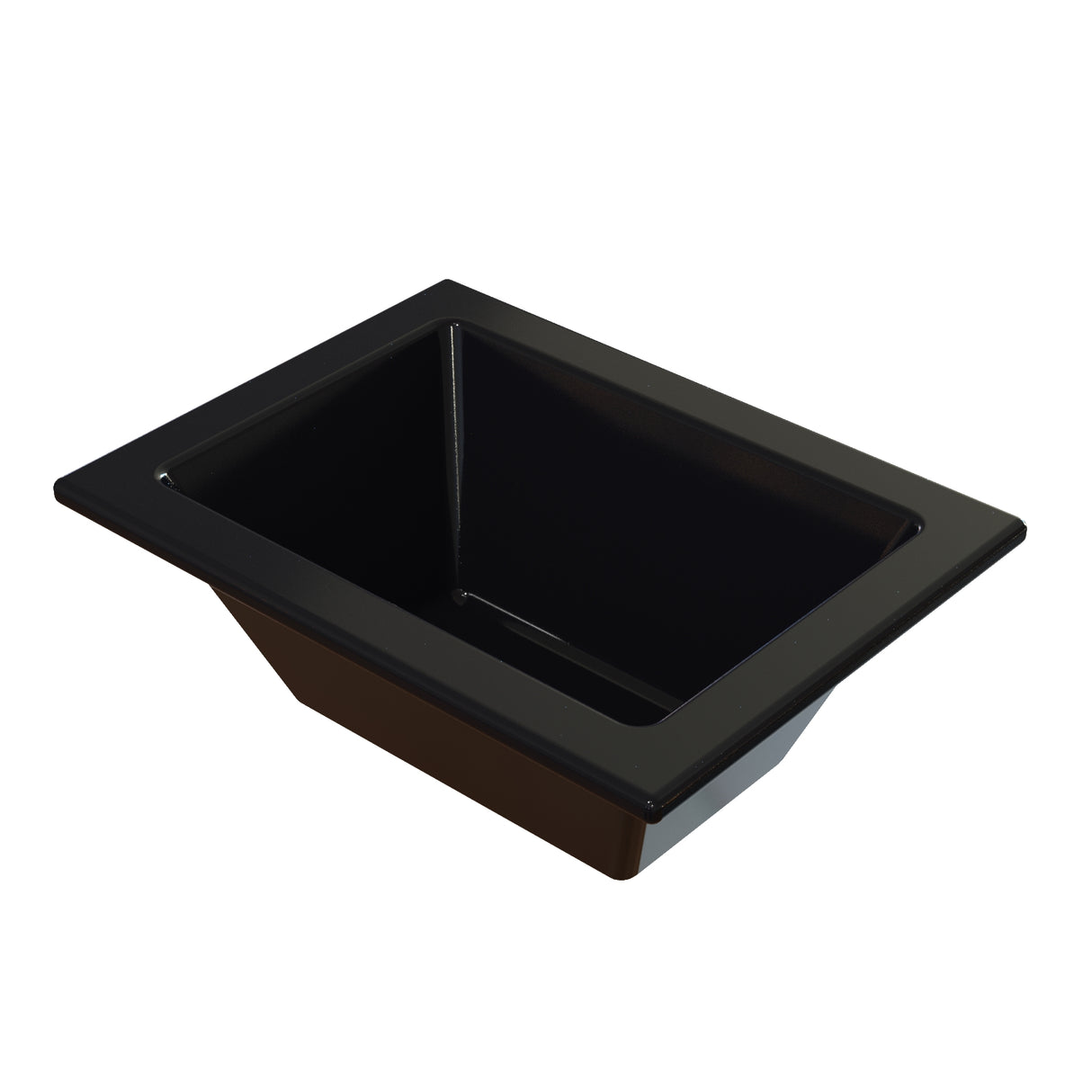 Rectangular black Aurora Collection Food Pan with slightly angled sides and a wide rim, viewed from above. The deep, glossy pan is ideal for kitchen or food service use as a cold holding food pan.